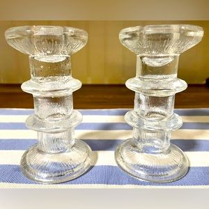 Set Of Two Luminarc Nordic French Two Ring Candlestick Holders 4 5/8”